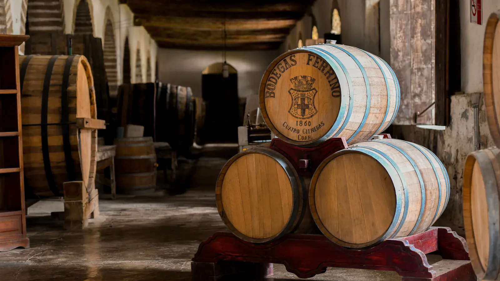 Bodegas Ferriño: cava subterránea con barricas