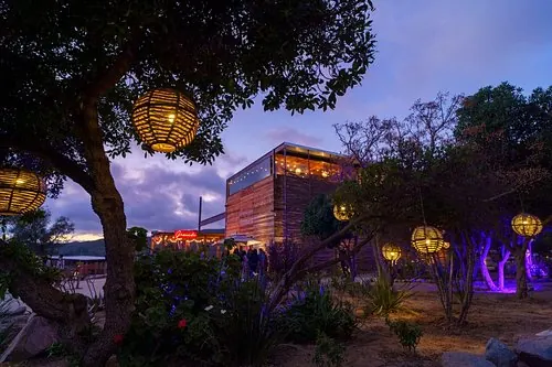Casa Frida: jardín iluminado al atardecer