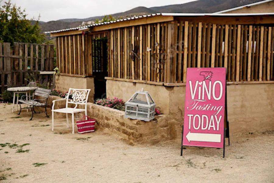 Valle Girl Vino: sala de cata rústica de madera y adobe